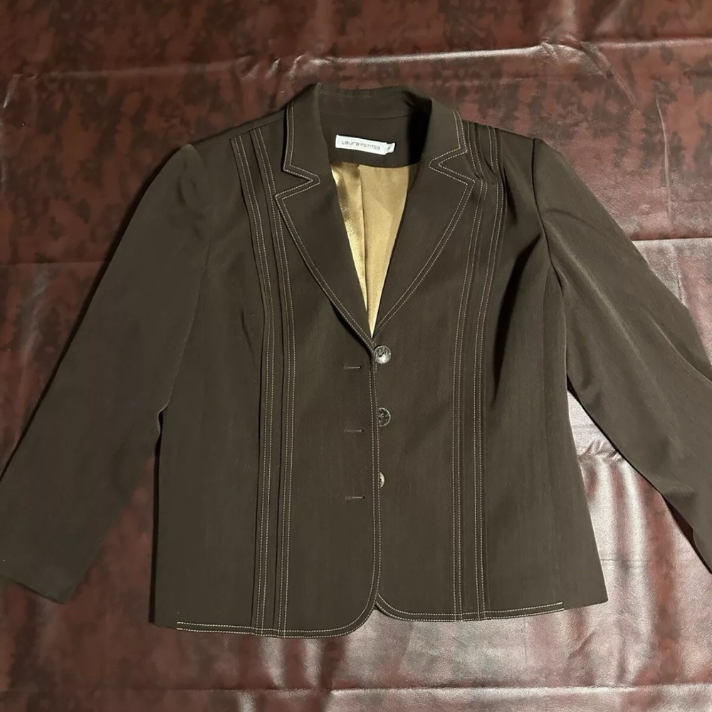 Vintage Laura Petites Brown Skirt and Blazer Set Size 14/12